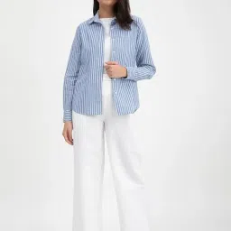 fablestreet Cotton Linen Stripes Shirt - Blue image 3