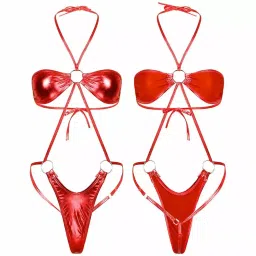 m.a.1 Women's Halter Neck One-Piece Swimsuit, O-Ring Detail, Strappy Design, Black image 1