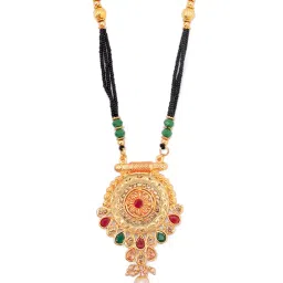 kulin jewellers Kulin Traditional Temple-Style Round Pendant Mangalsutra with Red & Green Beads| Mangalsutra for Women| Jewellery for Women image 1