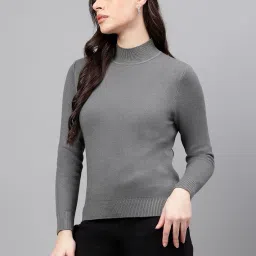 xpose Black Solid Pullover,has a Turtle Neck, Long Sleeves, Ribbed Hem image 1