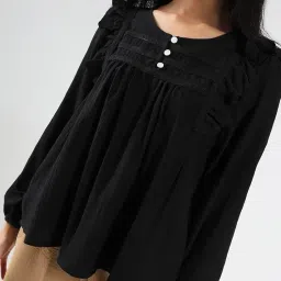 sera Cotton Nylon Ruffled Button-Front Top image 4