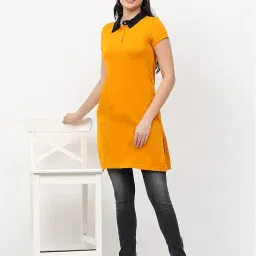 fleximaa Women's Cotton Plain Polo Neck Half Sleeve Long Top image 5