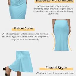 kashikay creation Women’s Cotton Lycra Saree Shapewear with Fishcut Flare Solid Pattern Stretchable Drawstring Waist Maxi Length and Slim Fit | Body Shaper | Peticoat for Saree | Daliy Use Peticoat image 2