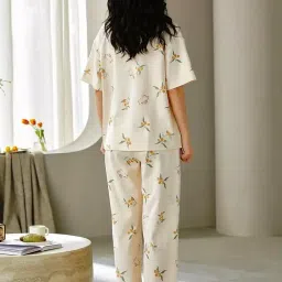 glasgo Women’s Cotton Pajama Set with Top & Pants|| Korean Night Suit|| Lightweight Printed Set || Soft & Comfy Sleepwear for Girls & Women || LNS-3-$ image 3