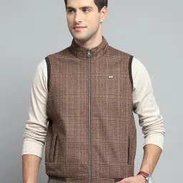 monte carlo Mens Solid Brown Band Neck Sleeveless Jacket image 1