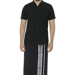 fiber looms Men's Polycotton Dhoti Set, 2 Metre Each, Grey and Black, Pack of 2 image 3