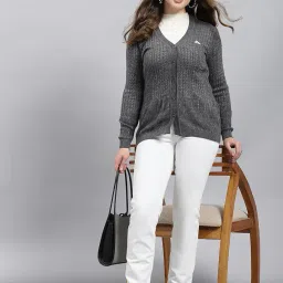 monte carlo Women's Regular Fit Cardigan | Self Design Pattern with Button Closure | Full Sleeve V-Neck Cardigan for Women image 4