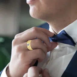 meenaz CZ AD Valentine American diamond Gold Plated Adjustable Propose Solitaire Finger Rings Ring for men boys couples gents boyfriend lovers Stylish image 1