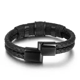 brizberry Titanium Steel Vegan Leather Micro Insert Bracelet for Men & Boys image 2