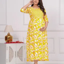 Women's Cotton Floral Maxi Maternity/Feeding Nighty/Gown image 4