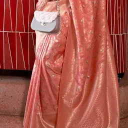 swornof Women's kanjivaram banarasi silk saree Zari Woven for festival Wedding silk with rich pallu Design sarees for women with Unstitched blouse piece image 1