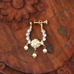 anuradha pearl elegant floral design American diamond studded Nose ring for women and girls. image 1