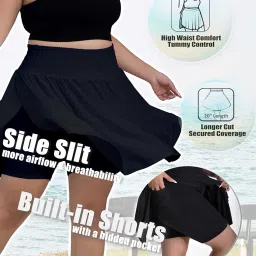 seawhisper 20" Knee Length Plus Size Skorts for Curvy Women Pleated Skirt Shorts High Waisted with Pockets image 1