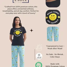 eagle line Women's Cotton Printed T-Shirt & Pajama Set | Comfortable Nightwear image 3