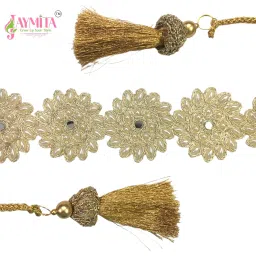 jaymita Traditional Floral Stone Work Waist Belt, 55mm Wide, Gold Tassels, 26 Inches Length, Saree Kamarbandh Flower Pattern image 4