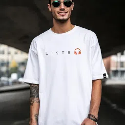 bewakoof Men's Typography 100% Cotton T-Shirt - Oversized Fit, Round Neck, Half Sleeves image 2