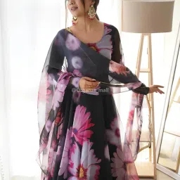 Women's Stylish Floral Printed Orgenza Anarkali Dress Gown, Kurta with Dupatta Set Anarkali Floral Printed Gown with Dupatta image 2