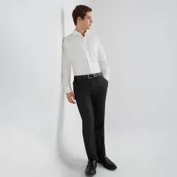raymond Men's Mid Rise Slim Fit Polyester Blend Structure Pattern Flat Front Formal Trouser image 4
