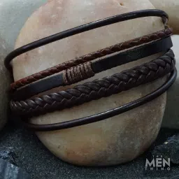 the men thing Leather Bracelet for Men - American Style Brown Genuine Leather Multi-Layer Braided Bracelet with 100% Stainless Steel Magnetic Buckle for Men & Boys image 2