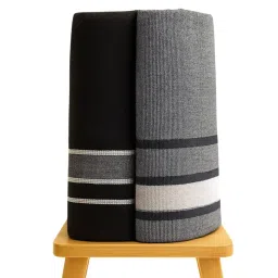 fiber looms Men's Polycotton Dhoti Set, 2 Metre Each, Grey and Black, Pack of 2 image 1