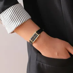 salty Water Resistant Black Leather Strap Watch for Women & Girls | Adjustable Fancy Design | Latest Fashion Accessories for Girls | Minimal Watch | Stylish Women's Wrist Watch | Ideal for Gifting image 1