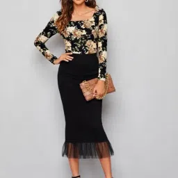 dream beauty fashion Women's Full Sleeve Square Neck Printed Fitted Tee -23" Inches (Sania-Top) image 3