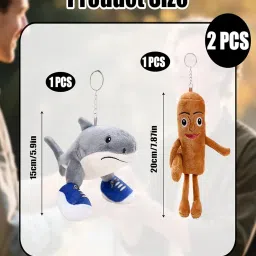 bdelrinque 2PCS Italian Brainrot Plush Keychain Set, Tung Tung Tung Sahur Toy, Brainrot Toys, Creative Shark and Anime Figures for Kids, Collectors and Gift Giving, Soft and Durable Plushie Decor image 1