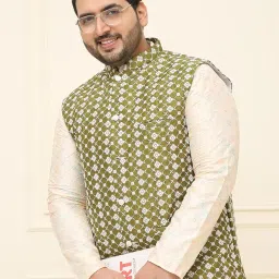 sojanya PLUS (Since 1958), Men's Silk Blend Embroidered ONLY Nehrujacket image 1