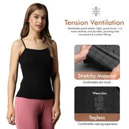 wearslim Women’s Cotton Quilted Winter Lightweight Thermal Underwear, Long Johns Bottom and Spaghetti Set with Fleece Lined Soft Warmer image 2