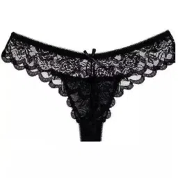 skmodel stylish Women's Lace Thong Panties, Black and Pink, 2-Pack image 2