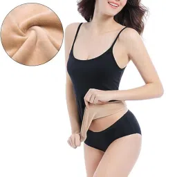khwaish store Women’s High Neck Ribbed Thermal Inner Fleece Sleeveless Crop Tops Padded Sports Bras Yoga Workout Slim Shockproof Fitness Vest. Pack of 1 image 3