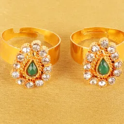 touchstone Alloy Metal Traditional Indian Kundan Look Toe Rings in Gold Tone for Women image 1