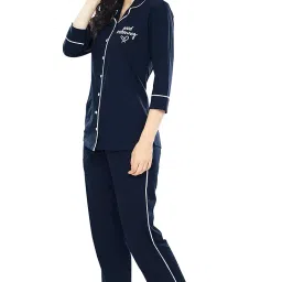 zeyo Women's Cotton Solid Plain Relaxed Night Suit Set Of Shirt & Pyjama 5241 image 3