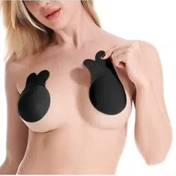 ncry Combo 1 Pair Women's Skin Reusable Thin Silicone Push Up Nipple Cover/Pad,Invisible Adhesive Bra Strapless Backless Bra (Black) image 4
