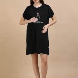 coocuddle Maternity Long Tshirt: Black – Magical Love Design | Comfortable Pregnancy Wear | Soft Cotton Maternity Dress for Daily Use, Nursing & Relaxation | Ideal for Moms-to-Be image 5