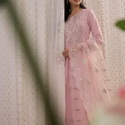 indo era Women's Embroidered Silk Blend Straight Kurta Pant With Dupatta Set (Kh9Bp6009) image 1