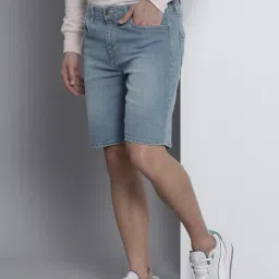 the indian garage co Men Slim Fit Mid-Rise Denim Shorts image 1