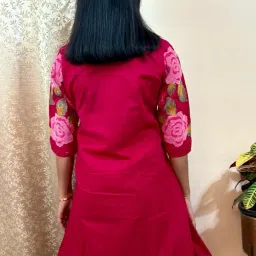 feel feather Hand Embroidered Co-Ord Set with Floral Motif | Pink, Yellow & Green Embroidery on Sleeves | Elegant Ethnic & Casual Wea image 3