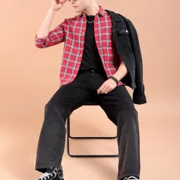 the indian garage co Men Slim Fit Checkered Full Sleeves Spread Collar Casual Shirt image 2