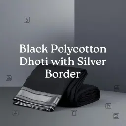 fiber looms Men's polycotton Dhoti - Black Silver Border - 2 Meter - Ready To Wear image 4