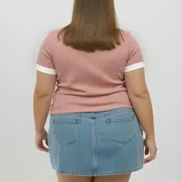 Peach Women T-Shirt,Rib T-Shirt for Women.05 image 1