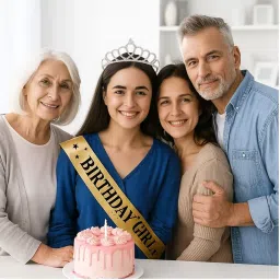 Birthday Sash & Crown Set - 2 Pc | Borthday Sash For Girls | Crow For Women| Tiara For Girls - White image 4