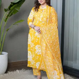 arayna Women's Pure Cotton Floral Printed Kurta Set with Pants & Dupatta – Ethnic Wear for Festive & Casual Occasions image 3
