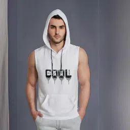 looks united Men’s Hooded Sleeveless Cotton Blend Printed Vest with Kangaroo Pocket image 2
