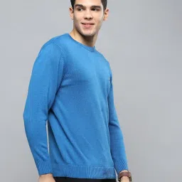 cloak & decker Mens Solid Blue Round Neck Full Sleeves Pullover image 2
