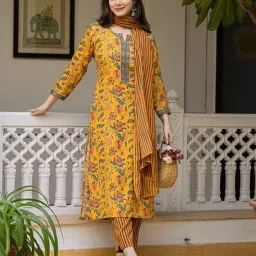vaamsi Women's Floral Straight Printed Kurta Pant With Dupatta Set | kurta sets for woman image 5