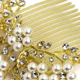 vogue hair accessories Golden And White Pearl Comb Hair Clip For Women image 3