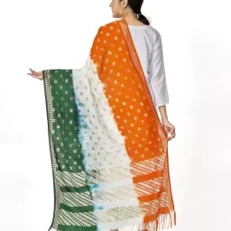 negligee Women's Girls Art Silk Cotton Tricolor Tiranga Dupatta Chunni (2.25 Meter), Multicolor image 1