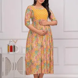 Women's Cotton Floral Printed Maternity Feeding Kurti with Zipper Maternity Gown for Women Feeding Dress Gown image 5
