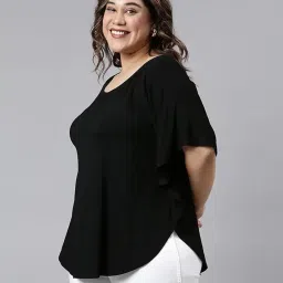 the pink moon Women's Regular Fit Plus Size Basic Kaftan Top - (Top_Mim10K_Blk) image 4